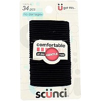 Scunci Effortless Beauty Small No-damage Elastics, Black, 2mm, 102-Count