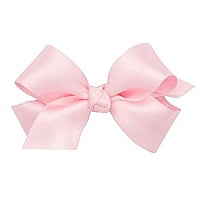 Wee Ones Girls Classic French Satin Hair Bow On A Weestay No-Slip Hair Clip Wknot Wrap Center, Mini, Light Pink