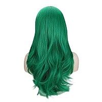 Kalyss 24 Green Long Curly Wavy Synthetic Hair Wigs with Hair Bangs for Women Cosplay Costume Party Black and White Women's Girls Wigs