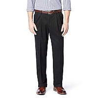 Dockers Mens Relaxed Fit Comfort Khaki Pants - Pleated, Black Metal (Stretch), 33W X 32L