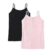 The Childrens Place Girls Basic Cami Undershirts, Blackshell 2 Pack, Small Us