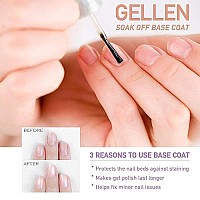 Gellen Base Coat Top Coat, For Gel Nails Polish Uv Led Soak Off No Wipe Glossy Top Coat Long Lasting Home Gel Manicure Kit - 0.33 Fl Oz2