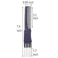 2pcs Black Carbon Lift Teasing Combs with Metal Prong, Salon Teasing Lifting Fluffing Comb with 5 Stainless Steel Pins