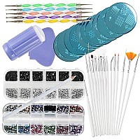 VAGA Manicure Set Nail Art Supplies Nail Kit 2 Boxes of 1500 Gemstones, Crystals, Gems, Stampers Scrapers, Stamping Plates, Dotting Tools, Nails Brushes and Rhinestones Decorations Picker Pencil