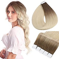 Full Shine Tape In Hair Extensions 14 Inch Tape In Human Hair Blonde Balayage 7B Fading To 613 Blonde Remy Human Hair Tape In Extensions 20 Pieces 50 Grams Double Sided Tape Hair Extensions