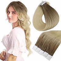 Full Shine Tape In Hair Extensions 14 Inch Tape In Human Hair Blonde Balayage 7B Fading To 613 Blonde Remy Human Hair Tape In Extensions 20 Pieces 50 Grams Double Sided Tape Hair Extensions