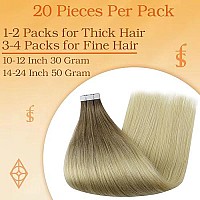 Full Shine Tape In Hair Extensions 14 Inch Tape In Human Hair Blonde Balayage 7B Fading To 613 Blonde Remy Human Hair Tape In Extensions 20 Pieces 50 Grams Double Sided Tape Hair Extensions