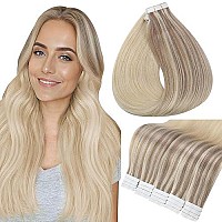 Full Shine Tape In Hair Extensions Human Hair 18 Inch Color 18 Fading To 22 And 60 Platinum Blonde Remy Hair Extensions Tape 20 Pieces 50 Grams Adhesive Hair Extension