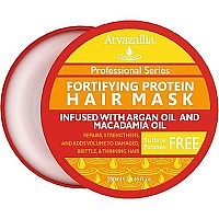 Fortifying Protein Hair Mask And Deep Conditioner With Argan Oil And Macadamia Oil By Arvazallia - Hair Repair Treatment For Damaged , Brittle , Or Thinning Hair - Promotes Natural Hair Growth