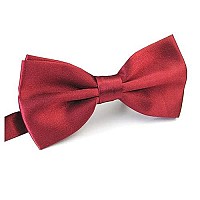 Awaytr Mens Pre Tied Bow Ties For Wedding Party Fancy Plain Adjustable Bowties Necktie (Dark Red)