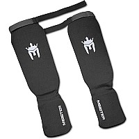 Meister Mma Elastic Cloth Shin Instep Padded Guards (Pair) - Black - Smallmedium