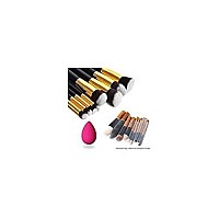 Magik 8pcs Premium Synthetic Hair Essential Makeup Brushes Set (Golden&black) + 10 Makeup Brush Protectors+Makeup Blender Comestic Sponge