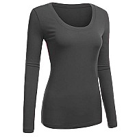 Emmalise Womens Junior And Plus Size Basic Scoop Neck Tshirt Long Sleeve Tee, Large, Charcoal