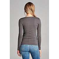 Emmalise Womens Junior And Plus Size Basic Scoop Neck Tshirt Long Sleeve Tee, Large, Charcoal