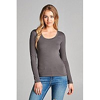 Emmalise Womens Junior And Plus Size Basic Scoop Neck Tshirt Long Sleeve Tee, Large, Charcoal