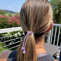 Pulleez Sliding Ponytail Holder, Set of 4 - Acrylic Charms - Lime/Sky/Pink/Lavender Elastic Hair Ties