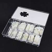 Fingerangel 500Pcs Nail Tips Long Shape Natural Color Nail Art Tips 10 Size With Clear Plastic Box (B)