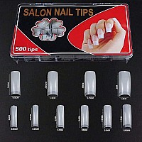 Fingerangel 500Pcs Nail Tips Long Shape Natural Color Nail Art Tips 10 Size With Clear Plastic Box (B)