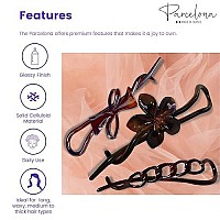 Parcelona French Twist N Clip Flower Bow And Chain Tortoise Shell Brown 4 Set Of 3 Celluloid Metal Free No Slip Sturdy Flexible Hair Clip Paris Hair Accessories For Women And Girls, Made In France