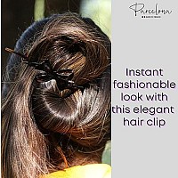 Parcelona French Twist N Clip Flower Bow And Chain Tortoise Shell Brown 4 Set Of 3 Celluloid Metal Free No Slip Sturdy Flexible Hair Clip Paris Hair Accessories For Women And Girls, Made In France