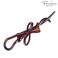 Parcelona French Twist N Clip Flower Bow And Chain Tortoise Shell Brown 4 Set Of 3 Celluloid Metal Free No Slip Sturdy Flexible Hair Clip Paris Hair Accessories For Women And Girls, Made In France