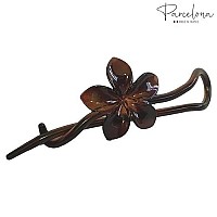 Parcelona French Twist N Clip Flower Bow And Chain Tortoise Shell Brown 4 Set Of 3 Celluloid Metal Free No Slip Sturdy Flexible Hair Clip Paris Hair Accessories For Women And Girls, Made In France