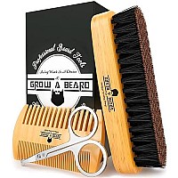 Beard Brush for Men & Beard Comb Set w/Mustache Scissors Grooming Kit, Natural Boar Bristle Brush, Dual Action Wood Comb, and Travel Bag Great for Christmas Gift (Bamboo)