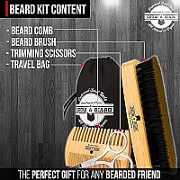 Beard Brush for Men & Beard Comb Set w/Mustache Scissors Grooming Kit, Natural Boar Bristle Brush, Dual Action Wood Comb, and Travel Bag Great for Christmas Gift (Bamboo)