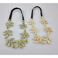 Yueton Pack Of 2 Alloy Leaf Elastic Hair Band Headband Fashion Elegant Hair Accessory