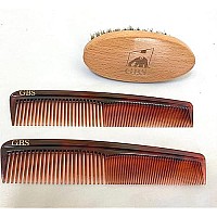 G.B.S Beard Brush & Hair Comb Kit Ultimate Grooming, Shaping, Styling Set - Natural - Bamboo Handle, Wooden Pocket Comb & Tortoiseshell Anti-Static Gentle - Convenient Round Teeth Pocket Size