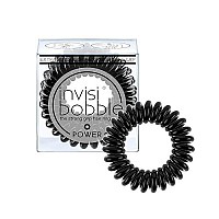 Invisibobble Power Traceless Spiral Hair Ties - Pack Of 3 True Black - Strong Elastic Grip Coil Hair Accessories For Active Women - No Kink, Non Soaking - Gentle For Girls Teens And Thick Hair