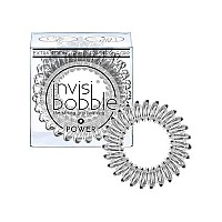 Invisibobble Power Traceless Spiral Hair Ties - Pack Of 3 Crystal Clear - Strong Elastic Grip Coil Hair Accessories For Active Women - No Kink, Non Soaking - Gentle For Girls Teens And Thick Hair