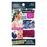 Scunci Fashionably Fit 2-In-1 Hair/Wrist Band, Blue/Berry, 2 Count