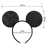 CHuangQi 12pcs Mouse Ears Headband Black Sequin Ears for Boys & Girls Birthday Party or Celebrations