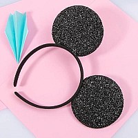 CHuangQi 12pcs Mouse Ears Headband Black Sequin Ears for Boys & Girls Birthday Party or Celebrations