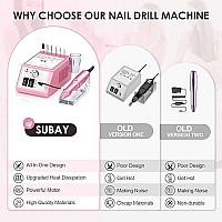 Subay Professional Finger Toe Nail Care Electric Nail Drill Machine Manicure Pedicure Kit Electric Nail Art File Drill with 1 Pack of Sanding Bands (Pink)