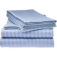 Twin Italian Prestige Collection Striped Bed Sheet Set - 1800 Luxury Soft Microfiber Deep Pocket 3-Piece Bedding Set - Wrinkle, Stain, Fade Resistant - Light Blue