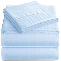 Twin Italian Prestige Collection Striped Bed Sheet Set - 1800 Luxury Soft Microfiber Deep Pocket 3-Piece Bedding Set - Wrinkle, Stain, Fade Resistant - Light Blue