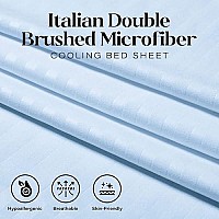 Twin Italian Prestige Collection Striped Bed Sheet Set - 1800 Luxury Soft Microfiber Deep Pocket 3-Piece Bedding Set - Wrinkle, Stain, Fade Resistant - Light Blue