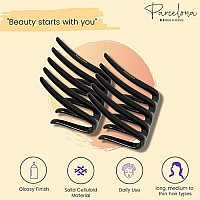 Parcelona French Crab Interlocking Glossy Black Medium 2 1/4 Celluloid Interlocking No Slip Ponytail Updo Clips Flexible Sturdy Hold Hair Clips Side Comb For Women And Girls, Made In France