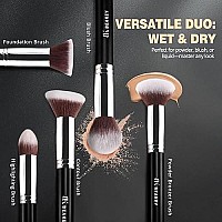 BEAKEY Diversity Blush Brushes 12Pcs Makeup Kit, Premium Synthetic Kabuki Foundation Face Powder Concealers Eyeshadow Blush Brushes Makeup Brushes Set, with 2pcs Blender Sponges (Black/Silver)