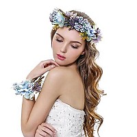 Ever Fairy 2Pc/Set Blue Flower Wreath Garland Headband And Wrist Flower For Wedding Festivals