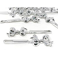 Tara Girls Self Hinge Bow Hair Barrettes 12 Pieces Selection (Silver)