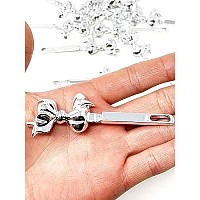 Tara Girls Self Hinge Bow Hair Barrettes 12 Pieces Selection (Silver)