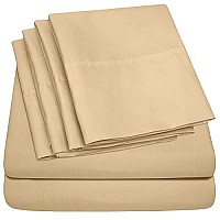 Cal King Size Bed Sheets - 6 Piece 1500 Supreme Collection Fine Brushed Microfiber Deep Pocket California King Sheet Set Bedding - 2 Extra Pillow Cases, Great Value, California King, Camel