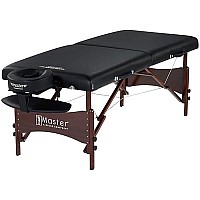 Master Massage Newport Portable Massage Table Package with Denser 2.5 Cushion, Walnut Stained Hardwood, Steel Support Cables, Pillows & Accessories, Black, 30