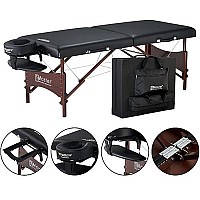 Master Massage Newport Portable Massage Table Package with Denser 2.5 Cushion, Walnut Stained Hardwood, Steel Support Cables, Pillows & Accessories, Black, 30