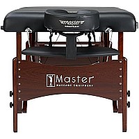 Master Massage Newport Portable Massage Table Package with Denser 2.5 Cushion, Walnut Stained Hardwood, Steel Support Cables, Pillows & Accessories, Black, 30