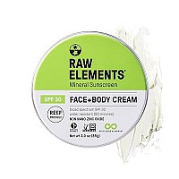 Raw Elements Face and Body All-Natural Mineral Sunscreen - Non-Nano Zinc Oxide, 95% Organic, Water Resistant, Reef Safe, Cruelty Free, SPF 30+, All Ages Safe, Moisturizing, Reusable Tin, 3oz