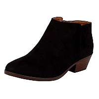 Soda Womens Mug Round Toe Faux Suede Stacked Heel Western Ankle Bootie, 6, Black Suede